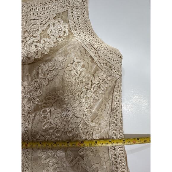 Sue Wong Nocturne Beige Lace Cocktail Dress Size 4 Embroidered Sheath Evening - Picture 9 of 12